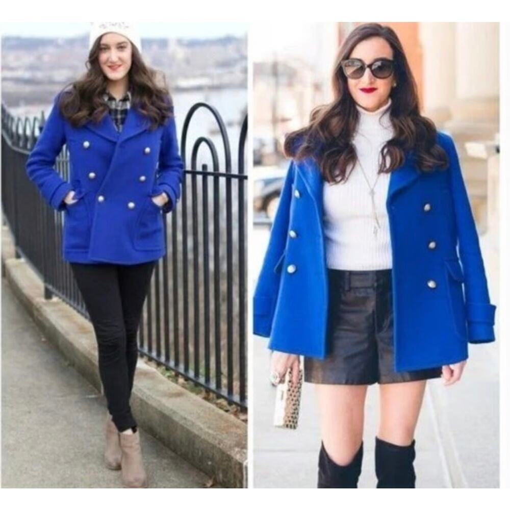 J. Crew Majesty Stadium Cloth by Nello Gori Double Breasted Peacoat Blue Size 0